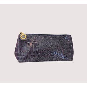 Estee Lauder Purple Faux Alligator Leather Cosmetic Bag Womens Gold Accent Zip C